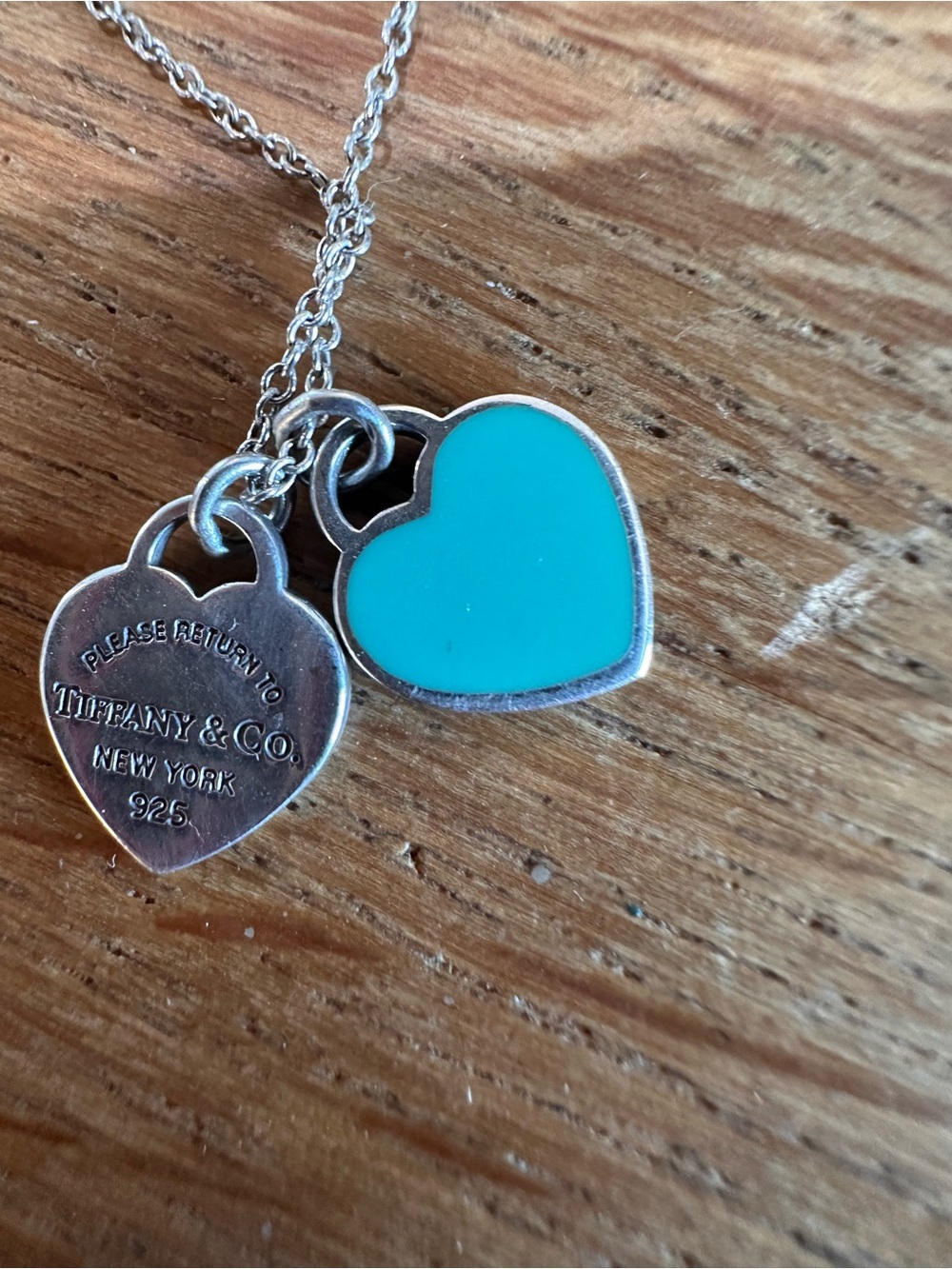 Tiffany & Co. Silver Necklace with Turquoise and Silver Heart Pendants - Picture 2 of 8